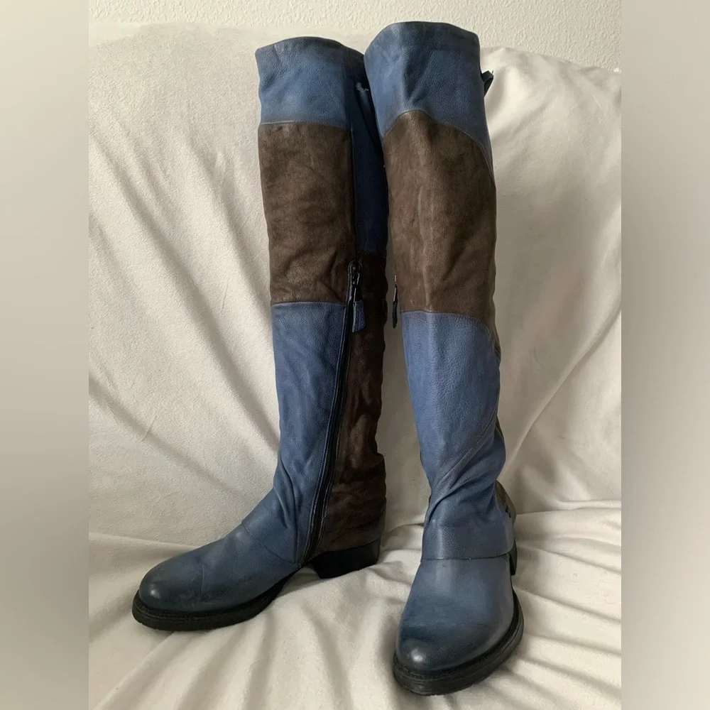 NEW MIZ MOOZ Novel Over the Knee Boots Blue/Brown Size EU37/US6.5-7